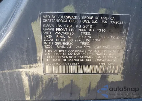 2023 Volkswagen Atlas Se from USA, damaged, VIN 1V2JR2CA4PC541537